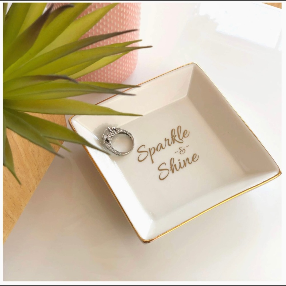 Ceramic Square Jewelry Ring Dish Tray Holder with Box - Picture 2 of 4